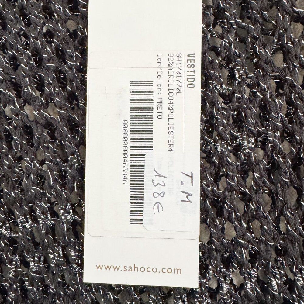 Sahoco Black Silver Metallic open Knit Long Sleeve Dress Women’s Medium - Picture 6 of 9